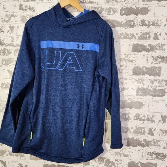 Under‎ Armour UA Mens Blue ColdGear Hooded Pullover Sweatshirt Activewear Size L - Picture 5 of 15